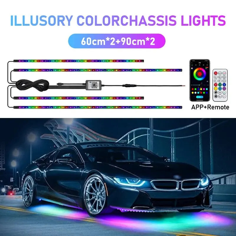Car Flexible Underglow Strip Light LED Underbody Remote APP Remote Control RGB Neon Lights Atmosphere Lamp for Auto Decoration