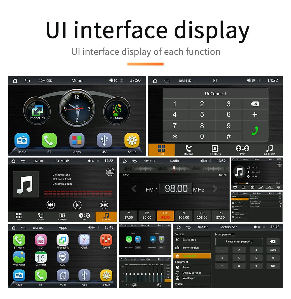 BQCC 7" HD Universal Car MP5 Portable Car Player Wireless Carplay Android Auto Mirrorlink BT USB SD FM transmission car stereo