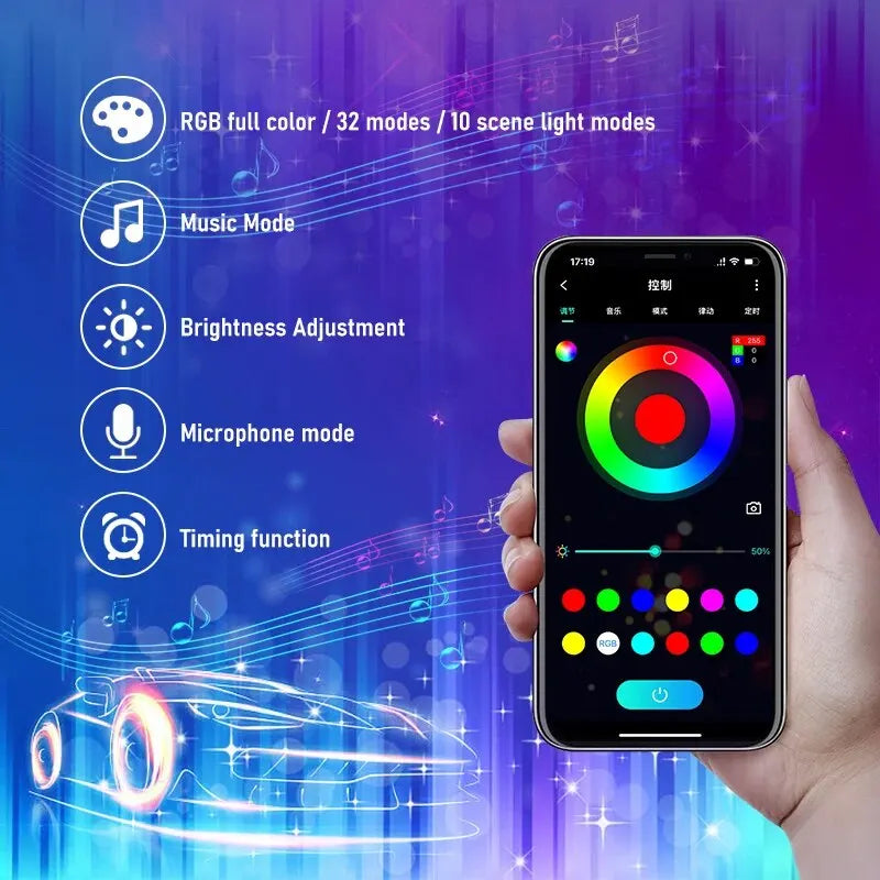 Car Flexible Underglow Strip Light LED Underbody Remote APP Remote Control RGB Neon Lights Atmosphere Lamp for Auto Decoration