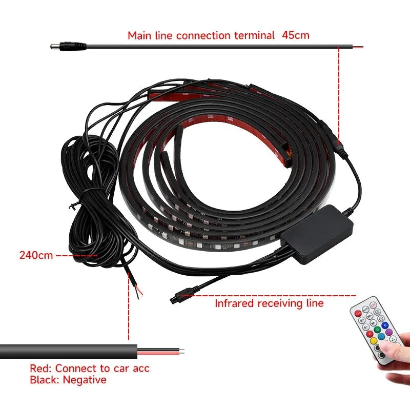 Car Flexible Underglow Strip Light LED Underbody Remote APP Remote Control RGB Neon Lights Atmosphere Lamp for Auto Decoration