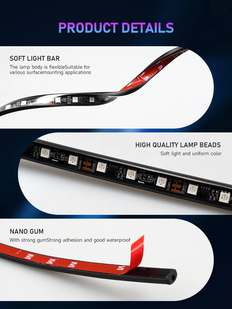 Car Flexible Underglow Strip Light LED Underbody Remote APP Remote Control RGB Neon Lights Atmosphere Lamp for Auto Decoration