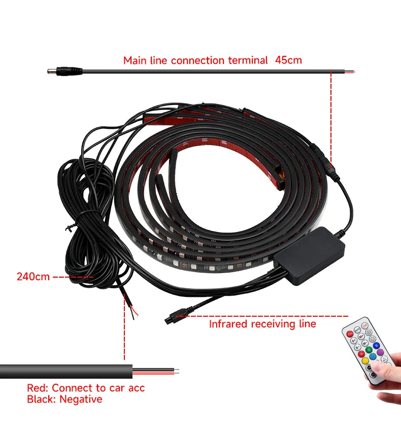 Car Flexible Underglow Strip Light LED Underbody Remote APP Remote Control RGB Neon Lights Atmosphere Lamp for Auto Decoration