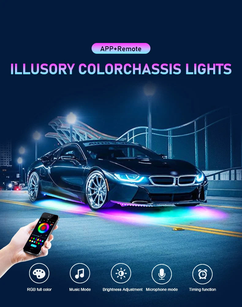 Car Flexible Underglow Strip Light LED Underbody Remote APP Remote Control RGB Neon Lights Atmosphere Lamp for Auto Decoration