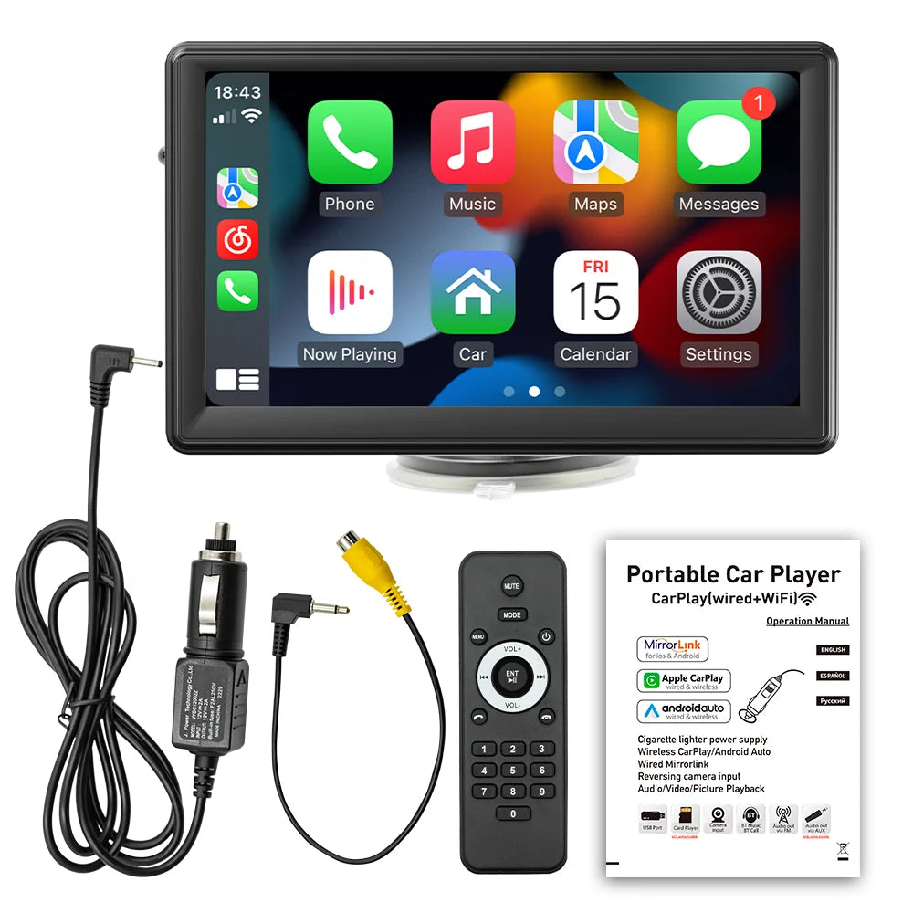 BQCC 7" HD Universal Car MP5 Portable Car Player Wireless Carplay Android Auto Mirrorlink BT USB SD FM transmission car stereo